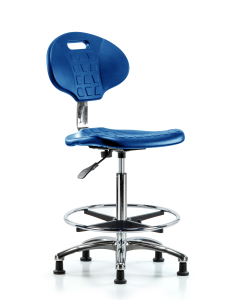 Neta ECOM Vinyl Mini-Stool - Medium Bench Height with Chrome Foot Ring & Casters in Dove Trailblazer Vinyl