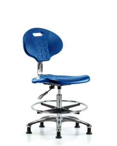 Neta ECOM Vinyl Mini-Stool - Medium Bench Height with Chrome Foot Ring & Casters in Charcoal Trailblazer Vinyl
