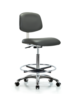 Neta ECOM Huron Polyurethane Stool Chrome - High Bench Height with Chrome Foot Ring & Casters in Gray Polyurethane