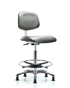 Neta ECOM Polyurethane Tractor Stool - Medium Bench Height with Chrome Foot Ring & Chrome Casters in Gray Polyurethane