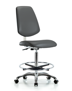 Neta ECOM Polyurethane Tractor Sit-Stand Stool Chrome - Medium Bench Height with Stationary Glides in Gray Polyurethane