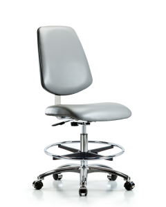Neta ECOM Wood Chair Chrome - Medium Bench Height with Chrome Foot Ring & Casters