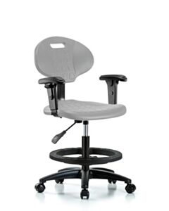 Neta ECOM Erie Polyurethane Chair - Medium Bench Height with Black Foot Ring, Adjustable Arms, & Casters in Gray Polyurethane
