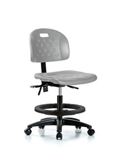Neta ECOM Newport Industrial Polyurethane Chair - Medium Bench Height with Black Foot Ring & Casters in Gray Polyurethane