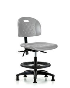 Neta ECOM Newport Industrial Polyurethane Chair - Medium Bench Height with Black Foot Ring & Stationary Glides in Gray Polyurethane