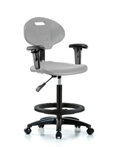 Neta ECOM Erie Polyurethane Chair - High Bench Height with Black Foot Ring, Adjustable Arms, & Casters in Gray Polyurethane