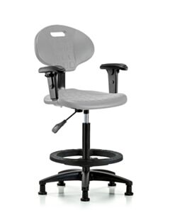 Neta ECOM Erie Polyurethane Chair - High Bench Height with Black Foot Ring, Adjustable Arms, & Stationary Glides in Gray Polyurethane
