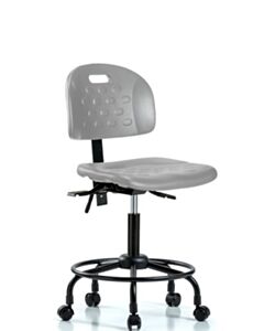 Neta ECOM Newport Industrial Polyurethane Chair with Round Tube Base - Medium Bench Height with Casters in Gray Polyurethane