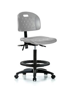Neta ECOM Newport Industrial Polyurethane Chair - High Bench Height with Black Foot Ring & Casters in Gray Polyurethane