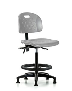 Neta ECOM Newport Industrial Polyurethane Chair - High Bench Height with Black Foot Ring & Stationary Glides in Gray Polyurethane