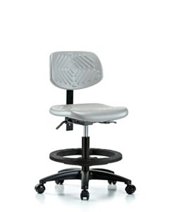 Neta ECOM Polyurethane Chair - Medium Bench Height with Black Foot Ring & Casters in Gray Polyurethane