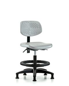 Neta ECOM Polyurethane Chair - Medium Bench Height with Black Foot Ring & Stationary Glides in Gray Polyurethane