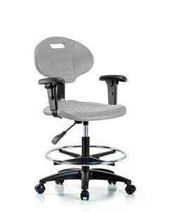 Neta ECOM Erie Polyurethane Chair - Medium Bench Height with Chrome Foot Ring, Adjustable Arms, & Casters in Gray Polyurethane