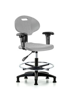 Neta ECOM Erie Polyurethane Chair - Medium Bench Height with Chrome Foot Ring, Adjustable Arms, & Stationary Glides in Gray Polyurethane