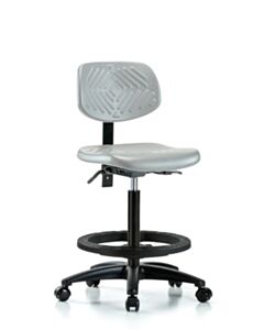 Neta ECOM Polyurethane Chair - High Bench Height with Black Foot Ring & Casters in Gray Polyurethane