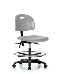 Neta ECOM Newport Industrial Polyurethane Chair - Medium Bench Height with Chrome Foot Ring & Casters in Gray Polyurethane