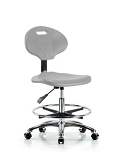 Neta ECOM Erie Polyurethane Chair Chrome - Medium Bench Height with Chrome Foot Ring & Chrome Casters in Gray Polyurethane