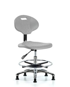 Neta ECOM Erie Polyurethane Chair Chrome - Medium Bench Height with Chrome Foot Ring & Stationary Glides in Gray Polyurethane