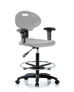 Neta ECOM Erie Polyurethane Chair - High Bench Height with Chrome Foot Ring, Adjustable Arms, & Casters in Gray Polyurethane