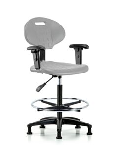 Neta ECOM Erie Polyurethane Chair - High Bench Height with Chrome Foot Ring, Adjustable Arms, & Stationary Glides in Gray Polyurethane