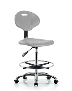 Neta ECOM Erie Polyurethane Chair Chrome - High Bench Height with Chrome Foot Ring & Chrome Casters in Gray Polyurethane