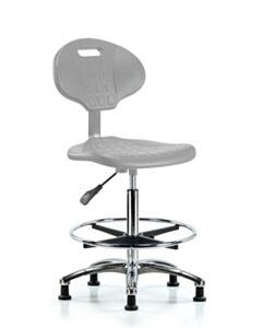 Neta ECOM Erie Polyurethane Chair Chrome - High Bench Height with Chrome Foot Ring & Stationary Glides in Gray Polyurethane