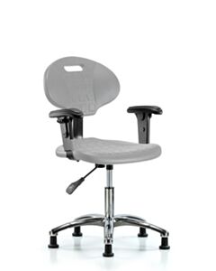Neta ECOM Erie Polyurethane Chair Chrome - Desk Height with Adjustable Arms & Stationary Glides in Gray Polyurethane