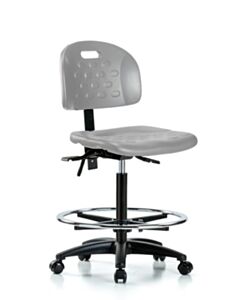 Neta ECOM Newport Industrial Polyurethane Chair - High Bench Height with Chrome Foot Ring & Casters in Gray Polyurethane