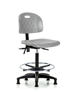 Neta ECOM Newport Industrial Polyurethane Chair - High Bench Height with Chrome Foot Ring & Stationary Glides in Gray Polyurethane