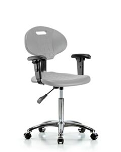 Neta ECOM Erie Polyurethane Chair Chrome - Medium Bench Height with Adjustable Arms & Chrome Casters in Gray Polyurethane