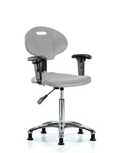 Neta ECOM Erie Polyurethane Chair Chrome - Medium Bench Height with Adjustable Arms & Stationary Glides in Gray Polyurethane