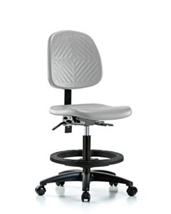 Neta ECOM Polyurethane Chair - Medium Bench Height with Medium Back, Black Foot Ring, & Casters in Gray Polyurethane
