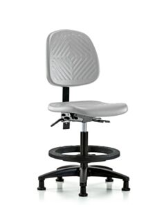 Neta ECOM Polyurethane Chair - Medium Bench Height with Medium Back, Black Foot Ring, & Stationary Glides in Gray Polyurethane
