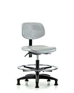 Neta ECOM Polyurethane Chair - Medium Bench Height with Chrome Foot Ring & Stationary Glides in Gray Polyurethane