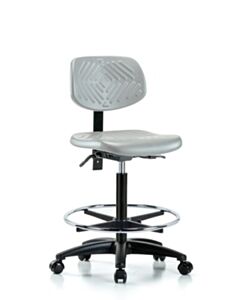 Neta ECOM Polyurethane Chair - High Bench Height with Chrome Foot Ring & Casters in Gray Polyurethane