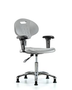 Neta ECOM Class 10 Erie Polyurethane Clean Room Chair - Desk Height with Adjustable Arms & Stationary Glides in Gray Polyurethane