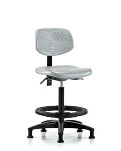 Neta ECOM Polyurethane Chair - High Bench Height with Seat Tilt, Black Foot Ring, & Stationary Glides in Gray Polyurethane