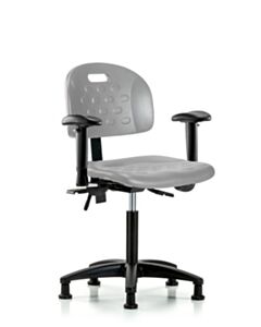 Neta ECOM Newport Industrial Polyurethane Chair - Medium Bench Height with Adjustable Arms & Stationary Glides in Gray Polyurethane