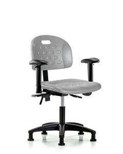 Neta ECOM Newport Industrial Polyurethane Chair - Desk Height with Seat Tilt, Adjustable Arms, & Stationary Glides in Gray Polyurethane