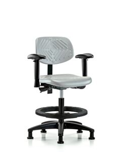 Neta ECOM Polyurethane Chair - Medium Bench Height with Adjustable Arms, Black Foot Ring, & Stationary Glides in Gray Polyurethane