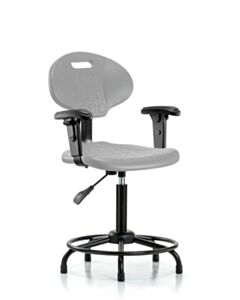 Neta ECOM Polyurethane Chair Round Tube Base - Medium Bench Height with Adjustable Arms & Stationary Glides in Gray Polyurethane