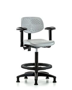 Neta ECOM Polyurethane Chair - High Bench Height with Adjustable Arms, Black Foot Ring, & Stationary Glides in Gray Polyurethane
