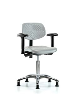 Neta ECOM Polyurethane Chair Chrome - Medium Bench Height with Adjustable Arms & Stationary Glides in Gray Polyurethane