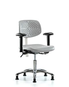 Neta ECOM Class 100 Polyurethane Clean Room Chair - Desk Height with Adjustable Arms & Stationary Glides in Gray Polyurethane