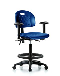 Neta ECOM Polyurethane ESD Ray Stool Chrome - Medium Bench Height with Chrome Foot Ring & ESD Casters in ESD Black Polyurethane
