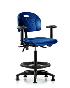 Neta ECOM Polyurethane ESD Ray Stool Chrome - Medium Bench Height with Chrome Foot Ring & ESD Stationary Glides in ESD Black Polyurethane