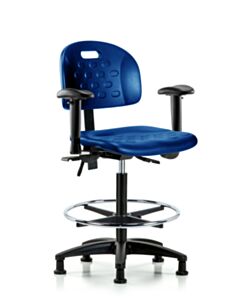 Neta ECOM Polyurethane ESD Ray Stool Chrome - Medium Bench Height with ESD Stationary Glides in ESD Black Polyurethane