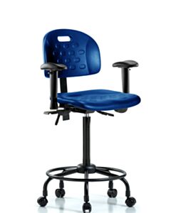 Neta ECOM Polyurethane ESD Ray Sit-Stand Stool Chrome - Medium Bench Height with ESD Casters in ESD Black Polyurethane