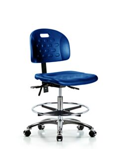 Neta ECOM Polyurethane Ray Stool Chrome - Desk Height with Stationary Glides in Blue Polyurethane