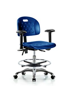 Neta ECOM Polyurethane Ray Sit-Stand Stool Chrome - Desk Height with Stationary Glides in Blue Polyurethane